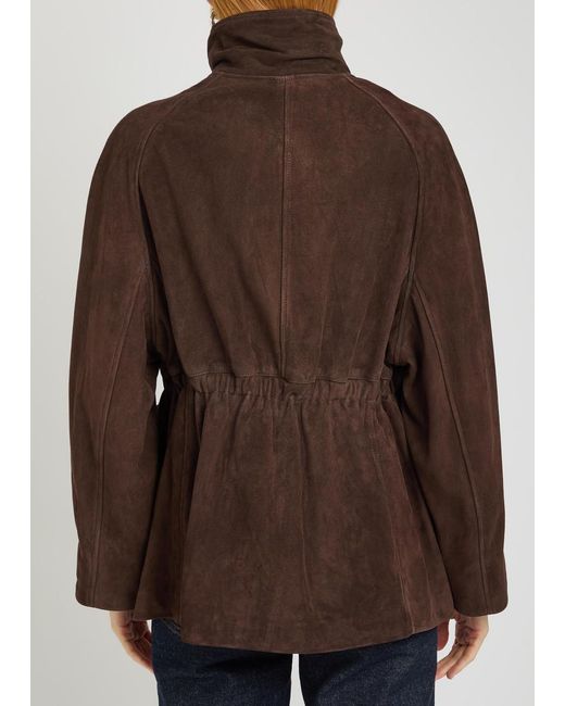 Nour Hammour Brown Quai Funnel-Neck Suede Jacket