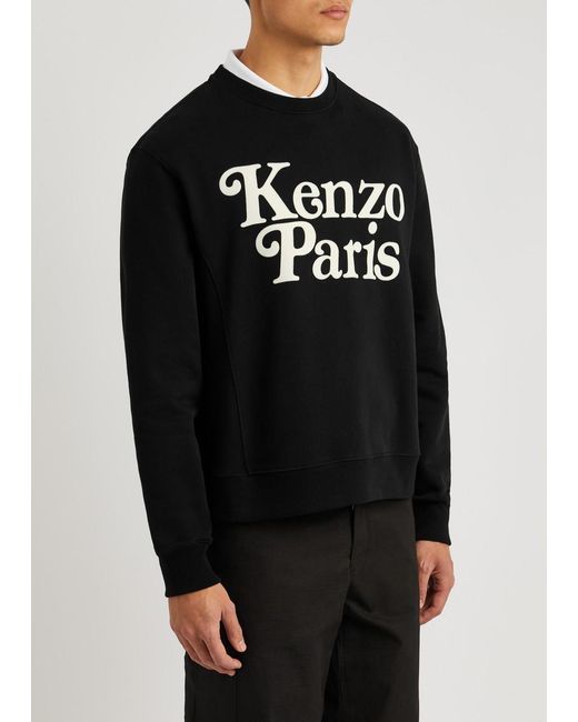 KENZO Black Logo-appliquéd Cotton Sweatshirt for men