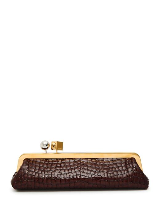 Jacquemus Brown La Pochette Salon Crocodile-Effect Glossed Leather Clutch
