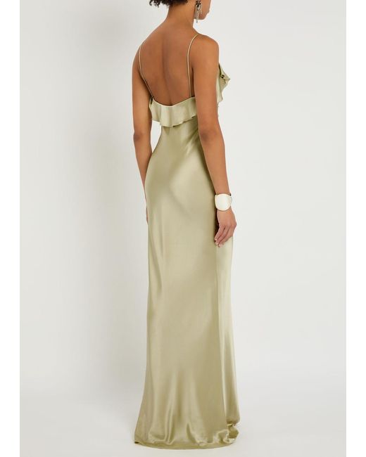 De La Vali Metallic Esperanza Ruffle-Trimmed Silk-Blend Maxi Dress