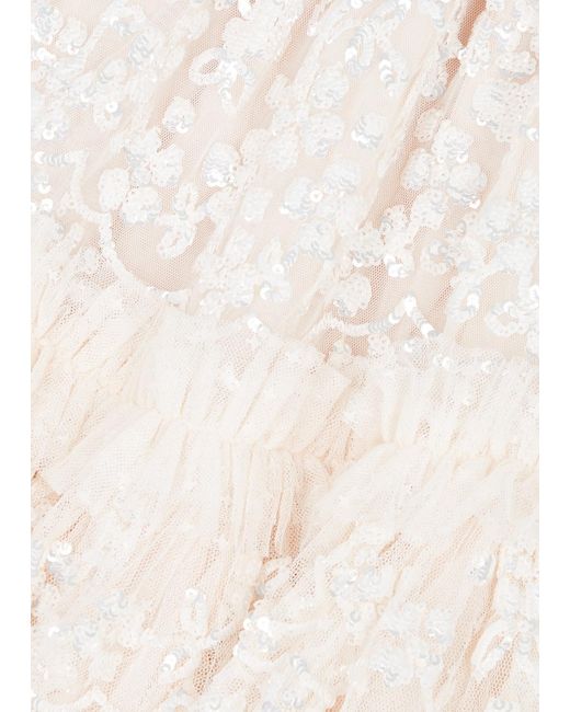 Needle & Thread White Regal Rose Sequin-embellished Tulle Mini Dress