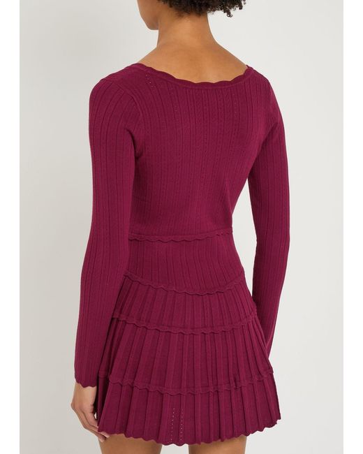 LoveShackFancy Purple Pointelle-Knit Mini Dress