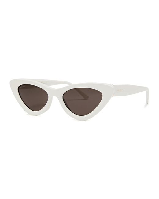 Jimmy Choo White Addy Cat-eye Sunglasses