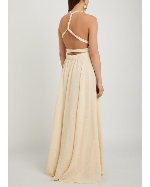 Caravana Natural Adjustable Tie Halterneck Cotton-Blend Maxi Dress