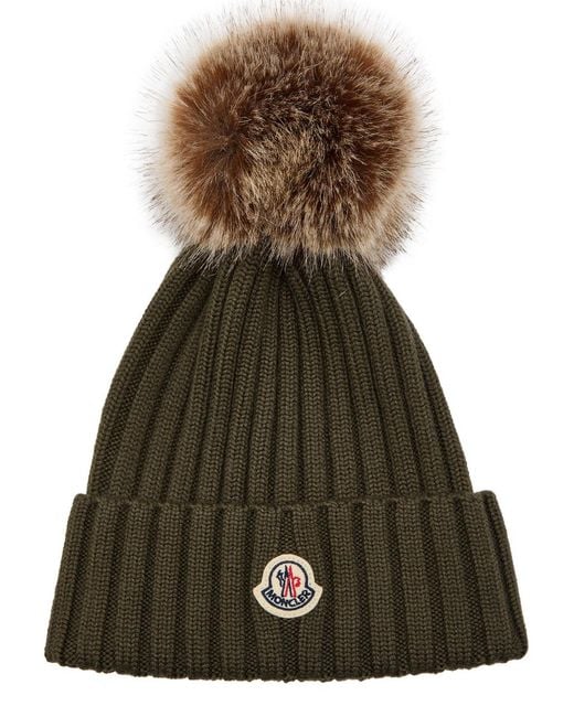 Moncler Brown Ribbed Wool Bobble Hat