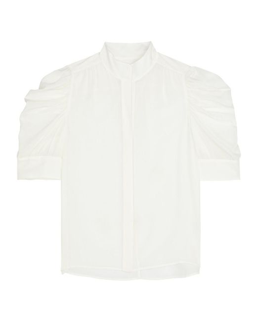 FRAME White Gillian Puff-Sleeve Silk-Chiffon Blouse