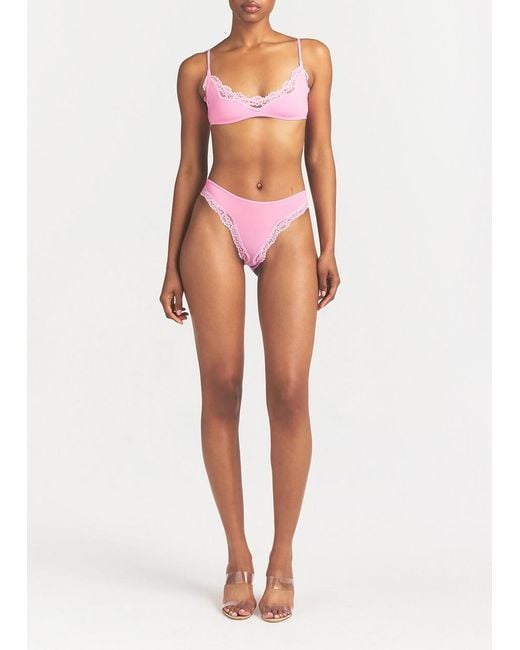 Skims Pink Lace-Trimmed Stretch-Jersey Bralette
