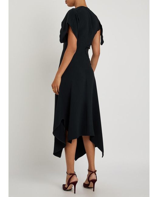 Victoria Beckham Black Asymmetric Crepe Midi Dress