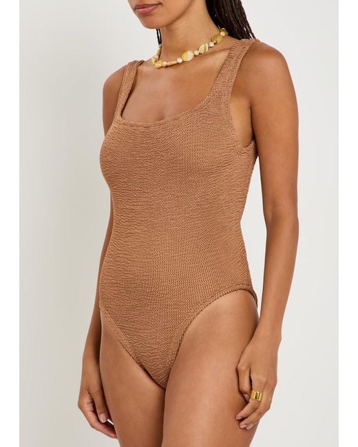 Hunza G Brown Square-Neck Crinkle Swimsuit