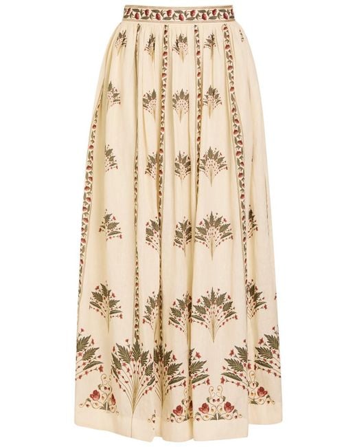 Agua Bendita Natural Tangelo Printed Linen Maxi Skirt