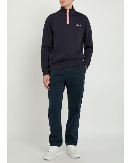 Moncler Blue Logo-Embroidered Cotton-Blend Sweatshirt for men