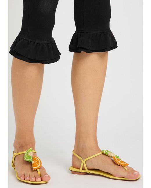 Aquazzura Yellow Citrus Sugar Appliquéd Woven Raffia Sandals