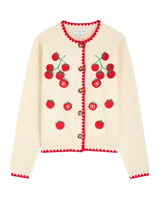 Never Fully Dressed Pink Tomato Embroidered Knit Cardigan