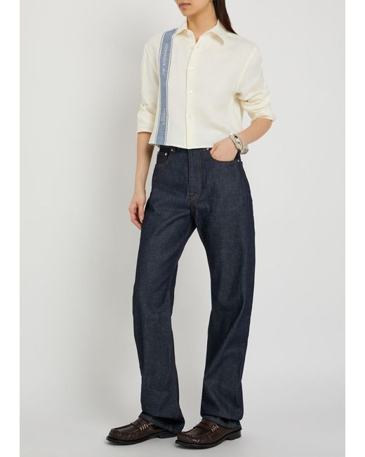 J.W. Anderson White Cropped Stripe-Jacquard Linen Shirt