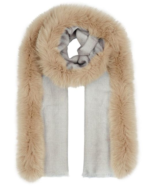AMA Pure Natural Fur-Trimmed Wool Scarf