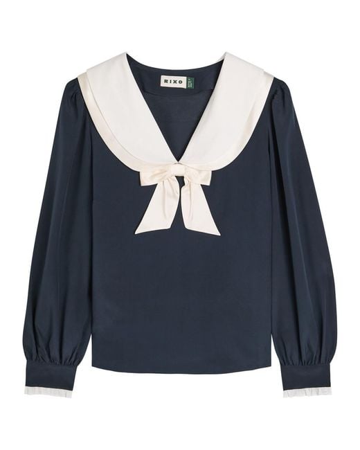Rixo Blue Eimer Sailor-Collar Silk-Crepe Blouse