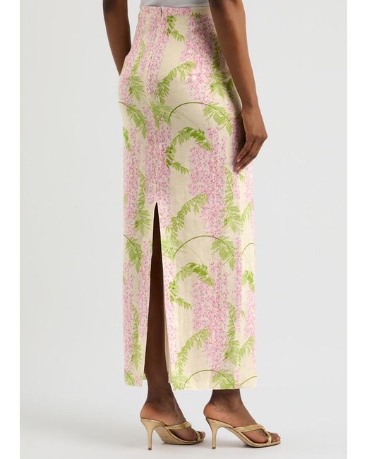 BERNADETTE Natural Norma Floral-Print Linen Maxi Skirt