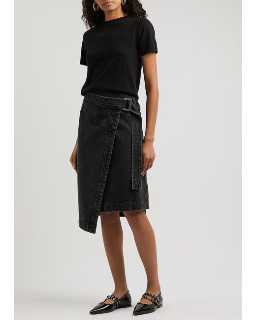 3.1 Phillip Lim Black Denim Wrap Midi Skirt