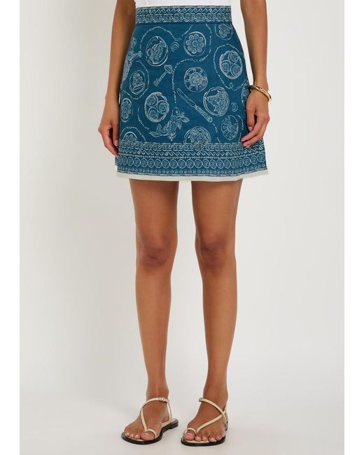 ALÉMAIS Blue Lucky Printed Linen Mini Skirt