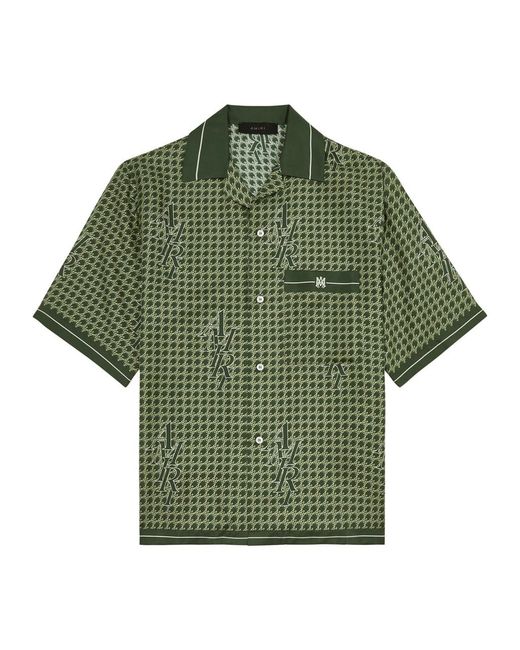 Amiri Green Houndstooth Logo-print Silk-satin Shirt for men