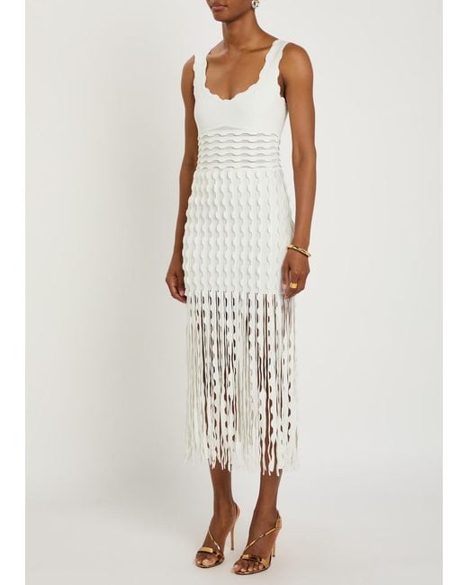 Jonathan Simkhai White Brionne Scalloped Knit Midi Dress
