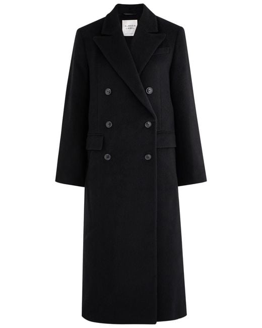 Almada Label Black Drew Double-Breasted Wool-Blend Coat