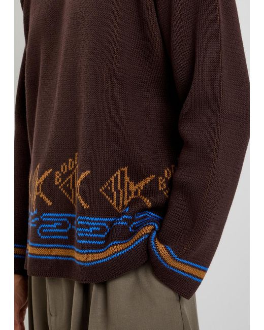 Bode Brown Fish School Intarsia Cotton Jumper for men