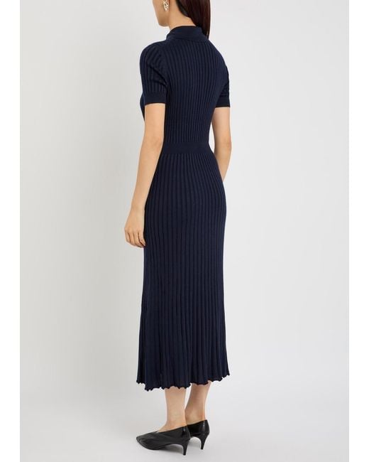 Gabriela Hearst Blue Amor Ribbed Cashmere-Blend Midi Dress