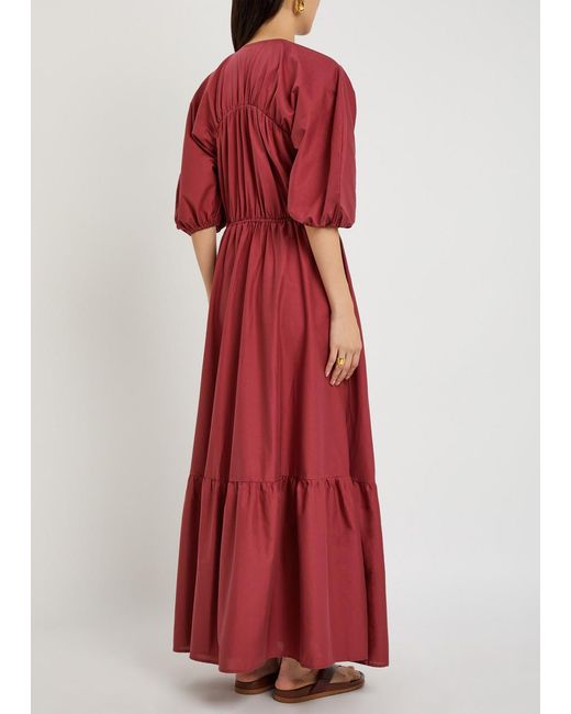 Faithfull The Brand Red Sigrid Drawstring Cotton Maxi Dress