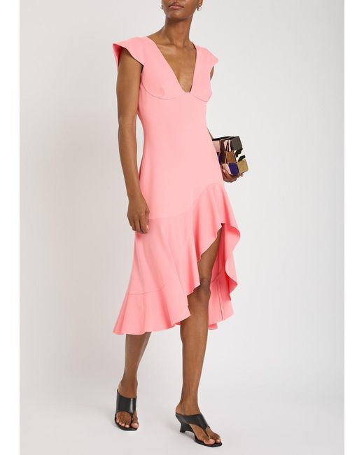 Stella McCartney Pink Frill Asymmetric Woven Midi Dress