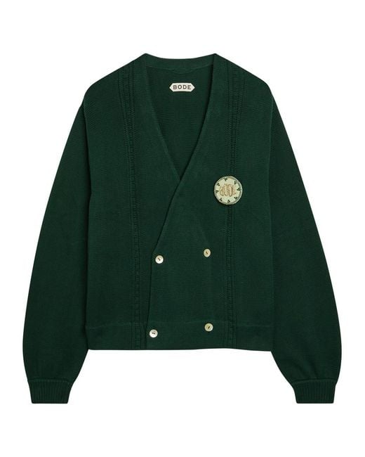 Bode Green Double-Breasted Cotton Cardigan for men