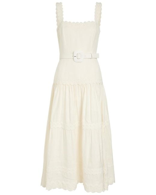 Rebecca Vallance White Kahlia Appliquéd Linen-Blend Midi Dress