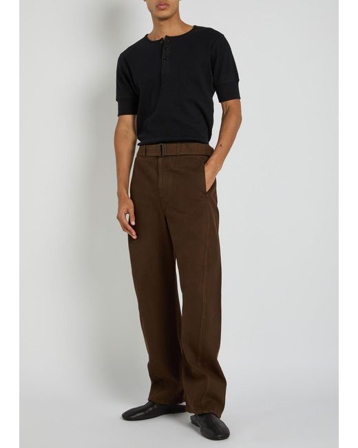 Lemaire Black Ribbed Cotton-Blend Henley T-Shirt for men
