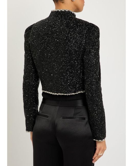 Alice + Olivia Black Ilaria Embellished Crepe Cropped Jacket