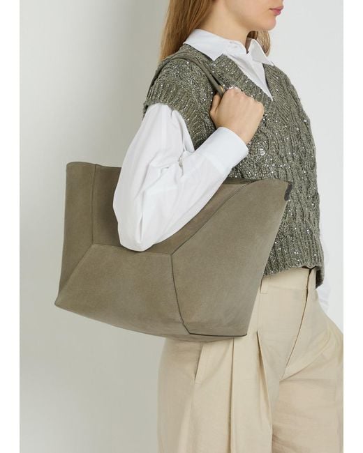 Brunello Cucinelli Gray Bead Medium Suede Tote Bag