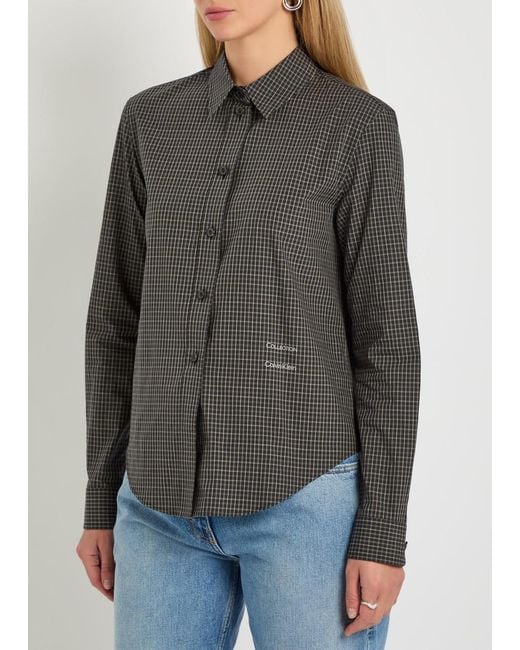 Calvin Klein Gray Sophie Checked Cotton-Poplin Shirt