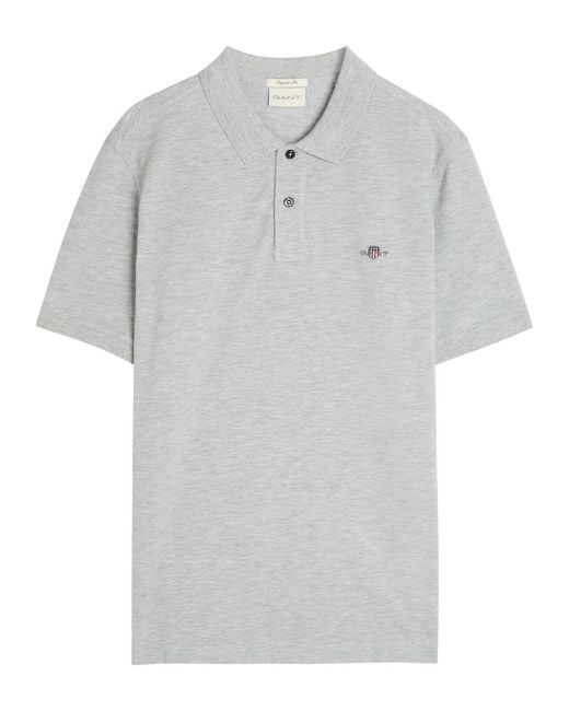 Gant Gray Logo-Embroidered Piqué Cotton Polo Shirt for men