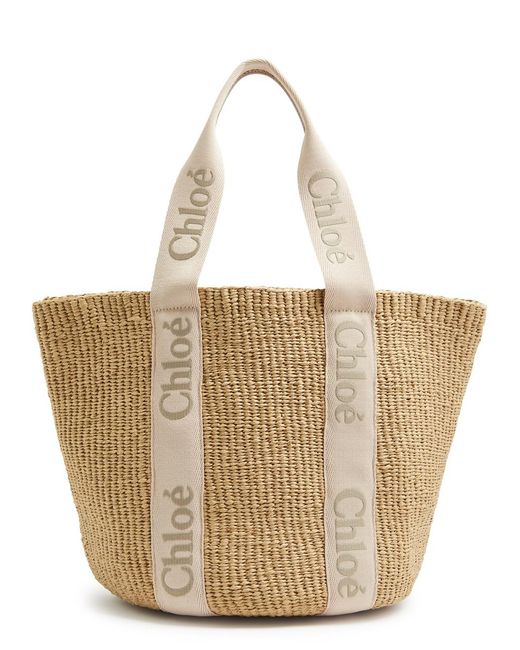 Chloé White Woody Woven Raffia Basket Bag