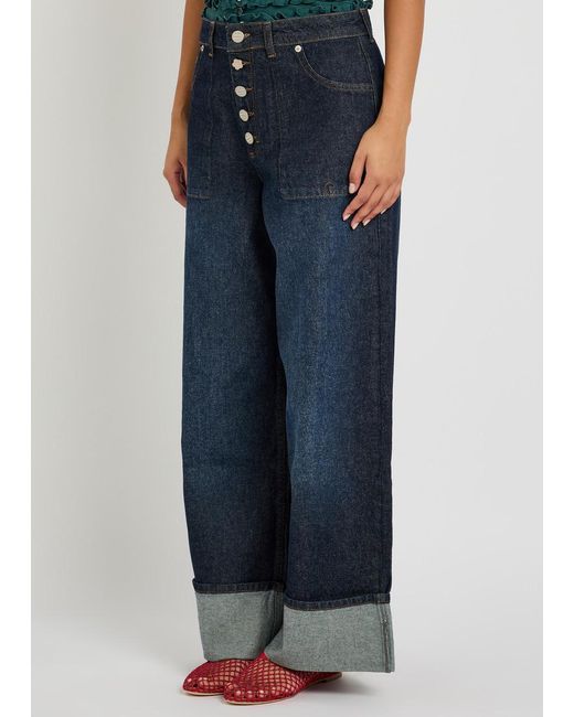 Damson Madder Blue Gigi Turn-Up Wide-Leg Jeans