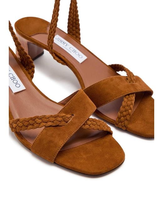 Jimmy Choo Brown Rori 45 Braided Suede Sandals
