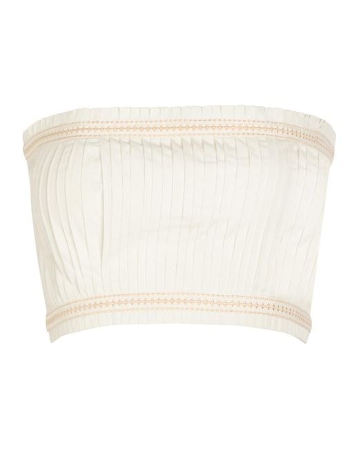 Emporio Sirenuse Natural Flavia Pleated Cotton-Blend Bandeau Top