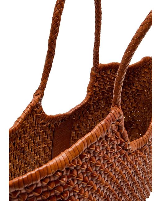 Dragon Diffusion Brown Nantucket Cactus Woven Leather Tote Bag