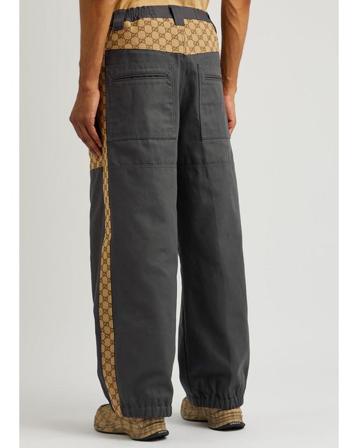 Gucci Gray Panelled gg-monogram Cotton Trousers for men