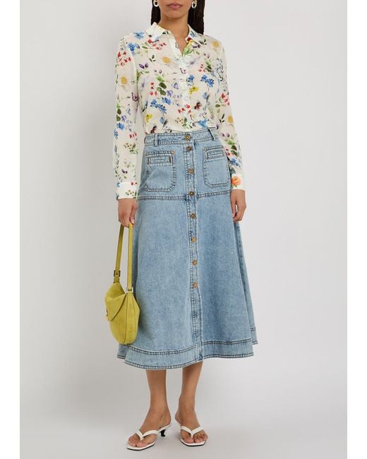 Alice + Olivia Gray Willa Floral Print Silk Shirt
