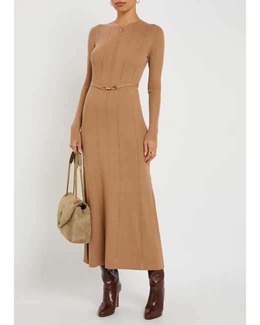 Gabriela Hearst Natural Imagene Belted Wool Midi Dress