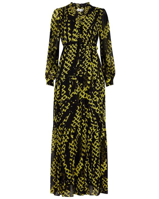 Diane von Furstenberg Green Olenna Printed Chiffon Maxi Dress