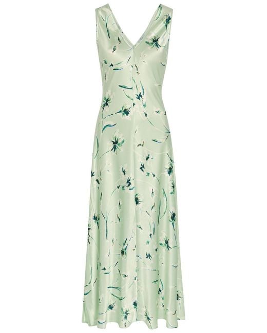 Rails Green Camellia Floral-Print Satin-Crepe Midi Dress