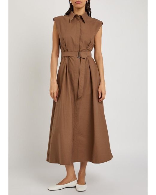 Brunello Cucinelli Brown Belted Cotton-Blend Midi Shirt Dress