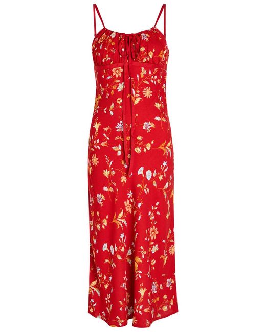 Reformation Red Camira Floral-Print Crepe Midi Dress