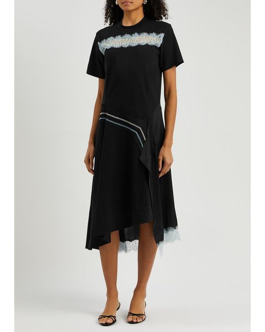 3.1 Phillip Lim Black Deconstructed Cotton T-shirt Midi Dress